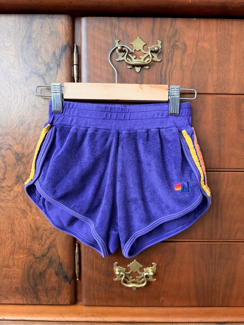Kids Aviator Nation Shorts Purple Terry Cotton Stripes Girls Size 6Y